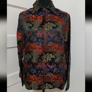 Chicos Design Womens 0 (Small) Silk Blend Oriental Print Zip Up Jacket
